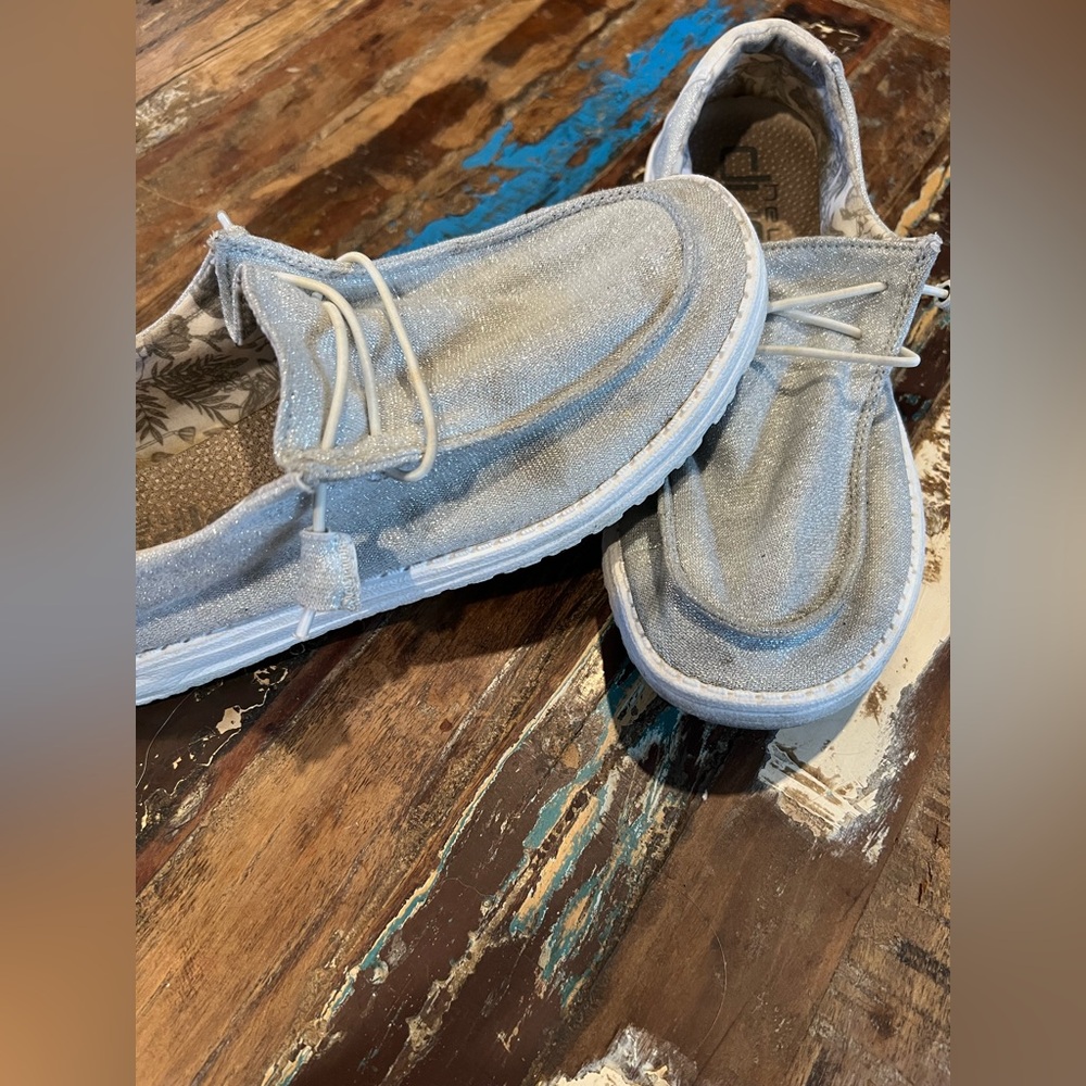 Hey Dude Wendy slip ons in “Sparking White” size 8